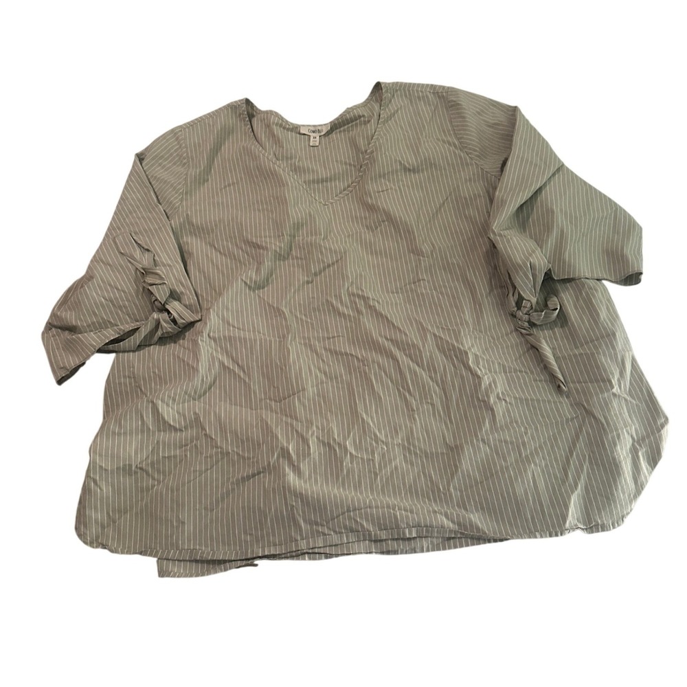 Como Blu Womens 3X Gray Pinstripe V-Neck Tie 3/4 Sleeve Blouse Casual Summer